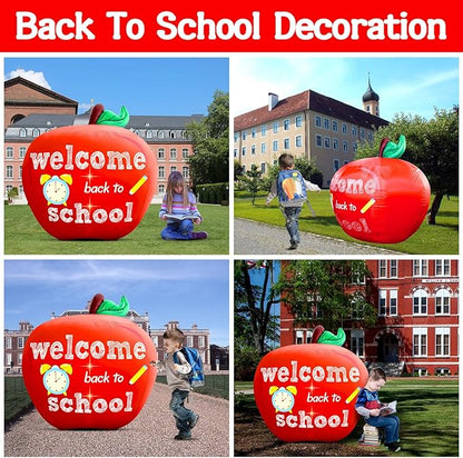 Back to School Inflatable Outdoor Decorations:4.9FT Back to School Decor Built in 2 Bright LED Lights for Classroom Decor Blow up Yard Inflatable Decorations for First Day of School Party Garden Lawn