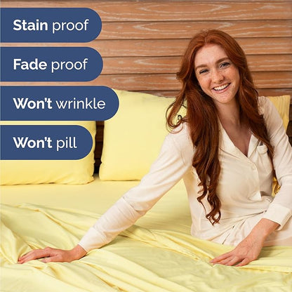 Split King Size 5 Piece Sheet Set - Comfy Breathable & Cooling Bed Sheets Set - Hotel Luxury Bedding for Women, Men, Kids, Teens, Boys & Girls - Deep Pockets, Soft, Wrinkle Free - Oeko-Tex - Yellow