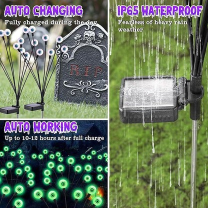 ASMAD Halloween Decorations Outdoor Solar Scary Eyeball Lights, 4Pack 32LEDs Green Eyeball Swaying Firefly Light, Waterproof Halloween Path Lights for Garden/Yard/Patio/Party Decor