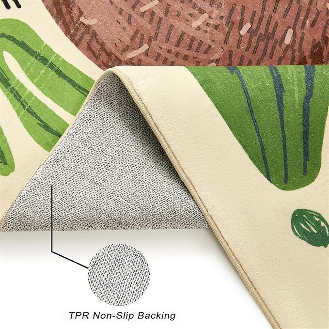 5x7 Cute Animals Nursery Rugs for Girls Boys Neutral, Soft Cartoon Fun Whimsical Forest Jungle Kids Playroom Carpet, Modern Abstract Funky Tropical Leaves Plants Area Rugs for Kids Bedroom Living Room