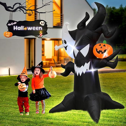 Spooky 6FT Halloween Inflatable Decor Ghost Tree with Pumpkin Indoor Outdoor Haunted Yard Decoration with LED Lights, Halloween Blow Up Lawn Garden Party Decorations