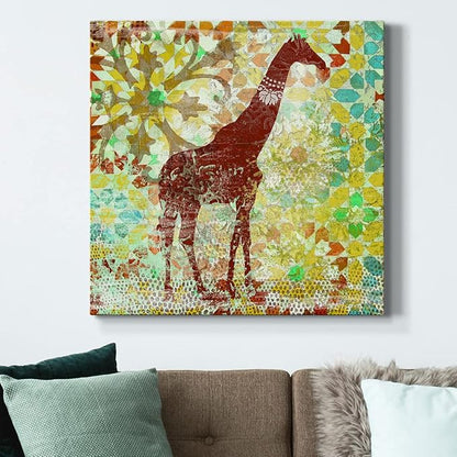 Colorful Animals Painting Wall Art on Canvas Modern Abstract Artwork, Bali Giraffe Wall Art, Ready to Hang, 40'' x 40''