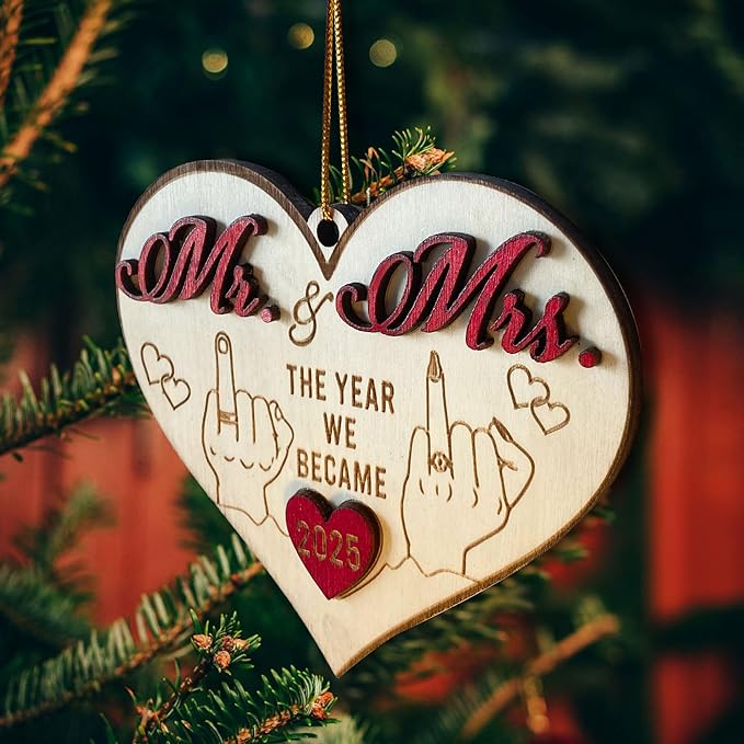 Mr and Mrs 2025 Wedding Gifts - First Christmas Married Ornament for Couples, Bride - Easily Add Personal Name With Marker (Not Included)