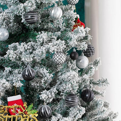100Pcs Christmas Ball Ornaments Set, Assorted Shatterproof Christmas Ornament, Christmas Tree Theme Hanging Decoration for Xmas Tree Holiday/Party/Home Decor (Black & White & Silver)
