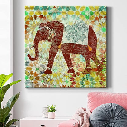 Colorful Animals Painting Wall Art on Canvas Modern Abstract Artwork, Bali Elephant Wall Art, Ready to Hang, 40'' x 40''