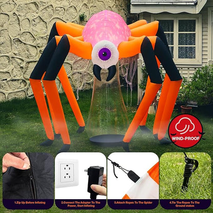 6 x 6FT Halloween Inflatable Decoration Large Spider, Tall Spider Halloween Inflatable Decor Indoor Outdoor Lawn Yard Decor, Halloween Build-in LED & Flame Light Blow Up Spider Decoration