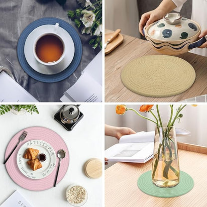 Round Placemats Set of 6, Cotton Rope Woven Table Mats, Hot Pads for Kitchen, Non Slip Heat Resistant Place Mats, 13 Inches Braided Placemat for Farmhouse Decor and Kitchen Table Decor (Pink)