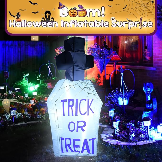 3FT Tombstone Halloween Inflatable Decor Halloween Blow Up Decor Decoration with LED Lights Indoor Outdoor Yard Holiday Graden Haunted House Party Decor