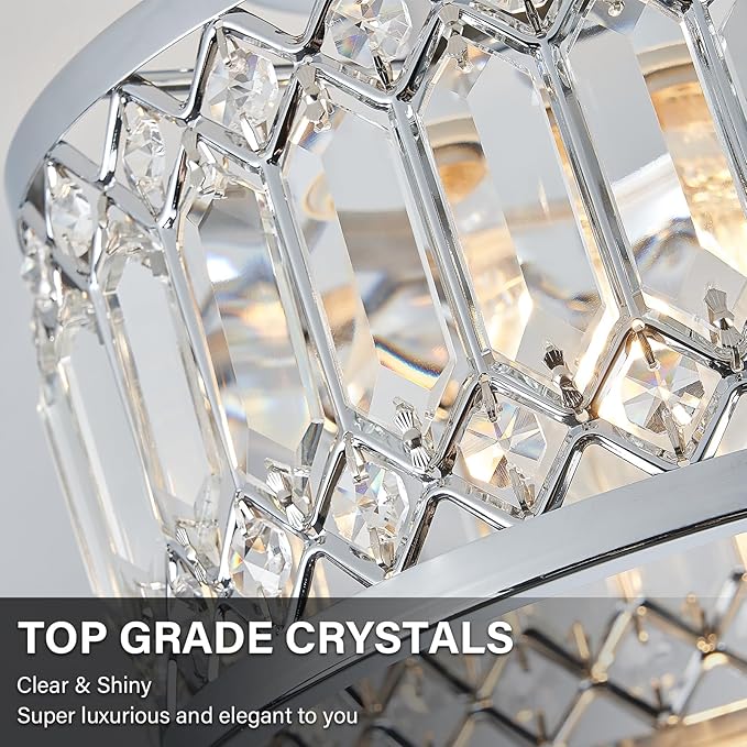 Crystal Ceiling Light Fixture, Modern Semi Flush Mount Ceiling Light, Chrome Lighting Ceiling Chandelier for Kitchen, Bedroom, Dining Room, Hallway, 3-Light, 12.2 Inch