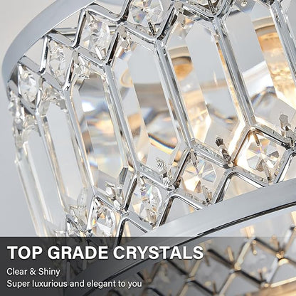 Crystal Ceiling Light Fixture, Modern Semi Flush Mount Ceiling Light, Chrome Lighting Ceiling Chandelier for Kitchen, Bedroom, Dining Room, Hallway, 3-Light, 12.2 Inch