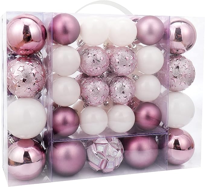 87ct Christmas Ball Ornaments Set Shatterproof Seasonal Hanging Decorations with Reusable Hand-held Gift Package for Xmas Tree Holiday Party and Home Decor, Lilac