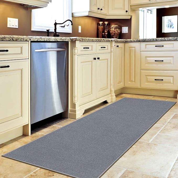 Machine Washable Modern Solid Design Non-Slip Rubberback 2x6 Traditional Runner Rug for Hallway, Kitchen, Bedroom, Living Room, 2'2" x 6', Gray
