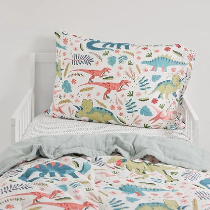 Little Unicorn Toddler Bedding 3-Piece Set | Super Soft & Breathable Muslin Fabric | for Convertible Cribs & Toddler Beds (Boho Dino)