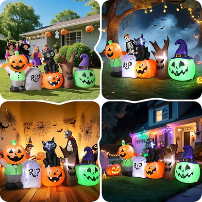 Halloween Inflatables Outdoor Decoration, Pumpkin/Tombstone/Black Cat/Ghost Tree, Cute Blow Up Yard Decor, for Outside Garage Door Graveyard Yard Porch Lawn (8.5ft Pumpkin+Black Cat)
