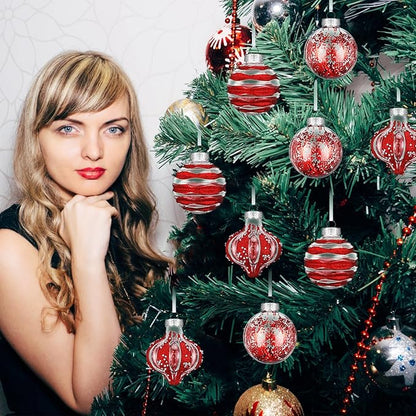 9 Pcs 3.15" Clear Christmas Ball Ornaments Xmas Ball Decorations Set Shatterproof Decorative Hanging Ornaments for Christmas Tree Home Wedding Party Office Decor(Red)
