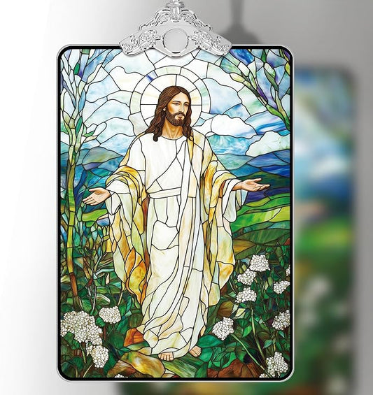 Jesus Stained Glass Ornament, 2025 Christmas Tree Hanging Decoration for Gift Exchange or Stocking Stuffer, Religious Holiday Decor, 3.8 x 2.4 Inch