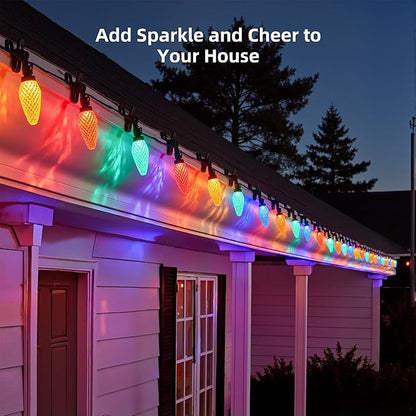 2-Set C9 LED Christmas Lights Outdoor, 97ft 150 LED Waterproof Decorative Light Strand, Extendable Green Wire String Lights for House, Roof, Christmas Tree, Patio, Party Decoration, Multicolor