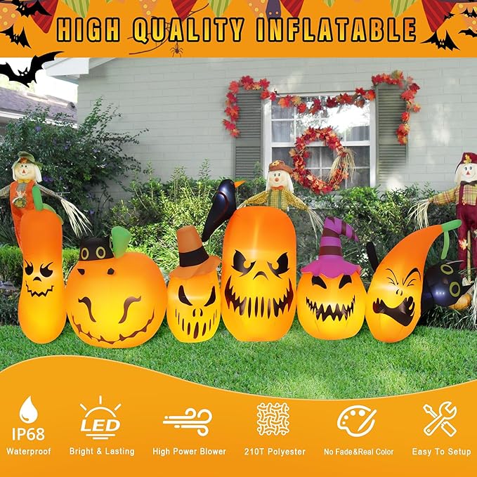 Halloween Inflatables Outdoor Decorations, Blow Ups 6 PCS Pumpkins Black Cat with Build-in LED Lights, Funny Yard Garden Decoration for Halloween Party Indoor Outdoor