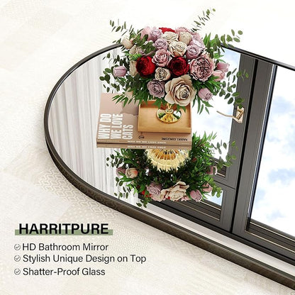 HARRITPURE 20"x30" Arched Bathroom Mirror - Wall Mounted Mirror - Black Arch Mirror - Aluminum Alloy Frame Bathroom Mirror Living Room, Bedroom, Bathroom and Entryway