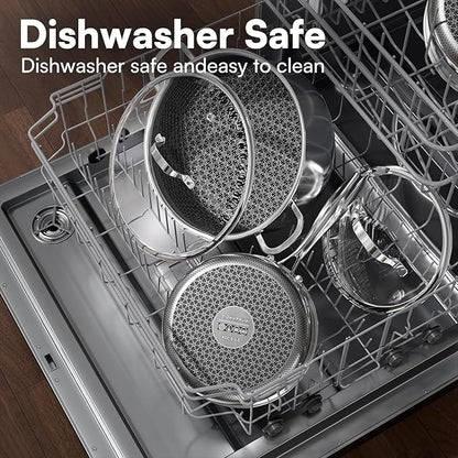 Non Stick Frying Pans with lid, 10 inch Hybrid Frying Pans Nonstick, non stick Stainless Steel Skillets, Dishwasher and Oven-Safe, nonStick Cookware, Induction Compatible Cooking Pan