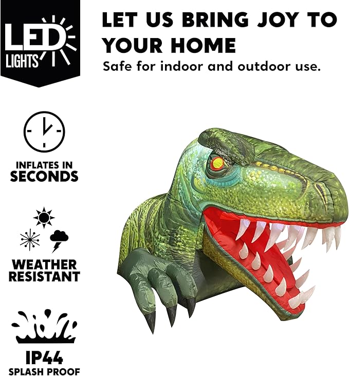 Joiedomi Animated Halloween Inflatable Outdoor Decorations, Trunk or Treat Car Decorations, Blow Ups Animated Dinosaur with LEDs for Halloween Yard Decoration