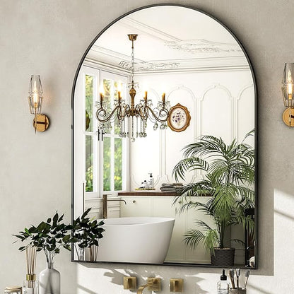 HARRITPURE 30"x40" Arched Bathroom Mirror - Black Wall Mounted Mirror - Black Arch Mirror - Aluminum Alloy Frame Bathroom Mirror Living Room, Bedroom, Bathroom and Entryway