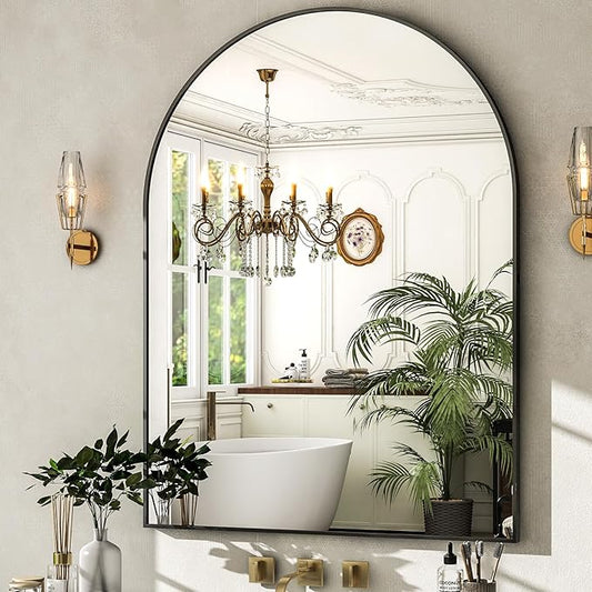 HARRITPURE 30"x40" Arched Bathroom Mirror - Black Wall Mounted Mirror - Black Arch Mirror - Aluminum Alloy Frame Bathroom Mirror Living Room, Bedroom, Bathroom and Entryway