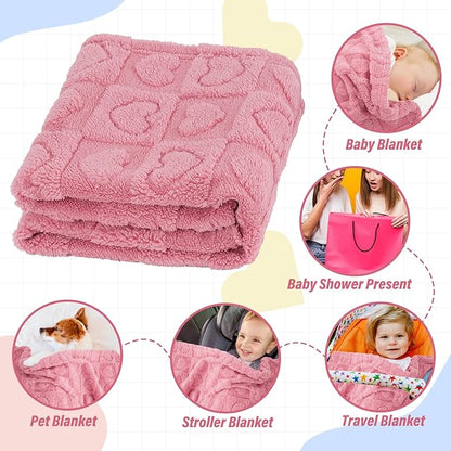 Plush Soft with Heart Checkered Baby Blanket,Fleece Infant Toddler Blankets for Girls Boys,Warm Lightweight Breathable Newborn Receiving Blankets for Crib Stroller 32"×37" (deep Pink, Heart)