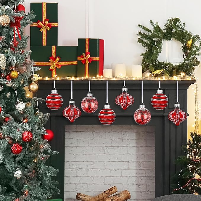 9 Pcs 3.15" Clear Christmas Ball Ornaments Xmas Ball Decorations Set Shatterproof Decorative Hanging Ornaments for Christmas Tree Home Wedding Party Office Decor(Red)