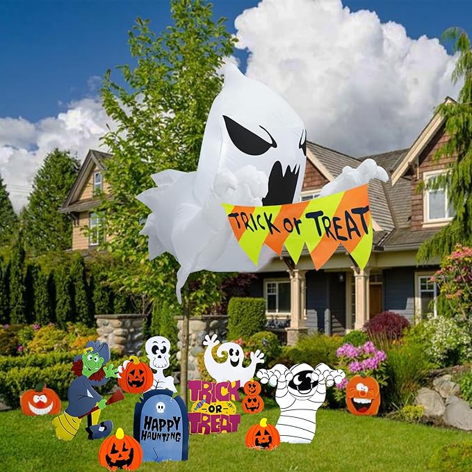 3.5FT Halloween Inflatables Flying Ghost Broke Out from Window, Blow Up Inflatables with Built-in LED Lights, Halloween Outdoor Inflatables Decorations for Yard Garden Lawn Decor