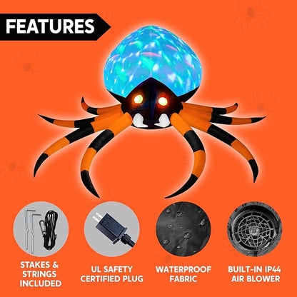 JOYIN 8 FT Halloween Inflatable Giant Spider Outdoor Decorations, Blow Up Spider Yard Decorations with Rotating Colorful Light and Glowing Eyes for Halloween Party Lawn Garden Outside Decor