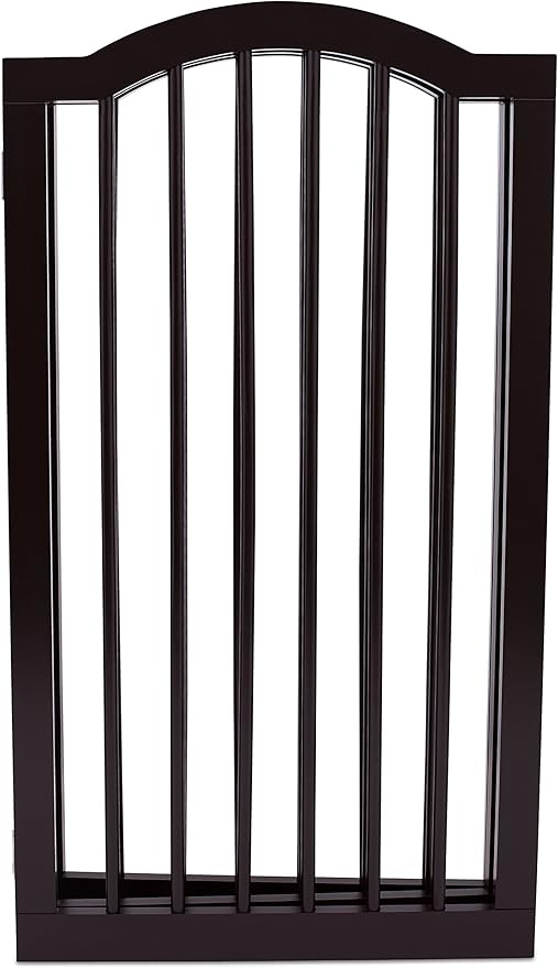 INTERNET'S BEST Arched Top Dog Gate | 3 Panel, 36" H Wooden Pet Barrier for Dogs or Cats | Freestanding Folding Room Divider for Doorways, Hallways, Stairs, and Porch | Portable, Extra Wide | Espresso