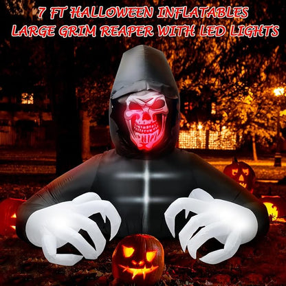 BOHON 7 FT Halloween Inflatables Large Grim Reaper with Led Lights Blow Up Yard Prop Decor Scary Inflatable Clearance for Outdoor Indoor Outside Home Holiday Party Garden Lawn Halloween Decorations
