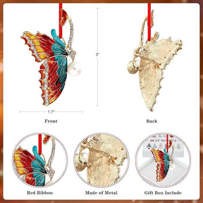 PETCEE Butterfly Christmas Ornaments Monarch Butterfly Ornaments for Christmas Tree Monarch Butterflies Hanging Ornament Decorations Keepsake Gifts for Women Daughter Sister Mother Granddaughter Girl