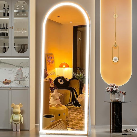 Hasipu 75" x 28" Led Mirror Full Length, Full Length Mirror with Lights Arch Design,Tempered Glass,Shatter-Proof, Dimming & 3 Color Modes for Bedroom Cloakroom-UL