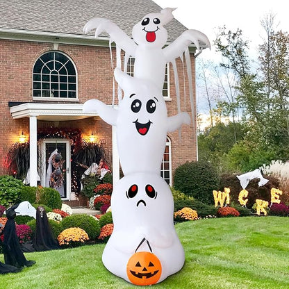 GOOSH 9.8 FT High Halloween Inflatable Overlap Ghost Outdoor Decorations Blow Up Yard with Built-in LEDs for Garden Lawn Indoor Party Decor (Three Ghosts)