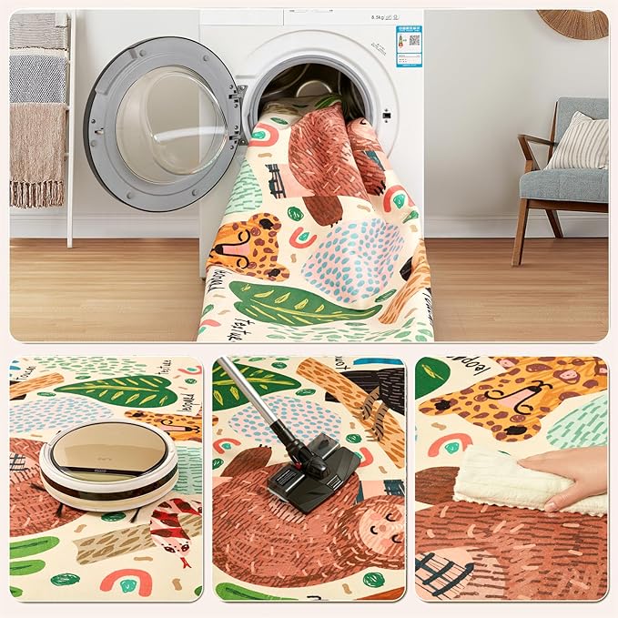 5x7 Cute Animals Nursery Rugs for Girls Boys Neutral, Soft Cartoon Fun Whimsical Forest Jungle Kids Playroom Carpet, Modern Abstract Funky Tropical Leaves Plants Area Rugs for Kids Bedroom Living Room