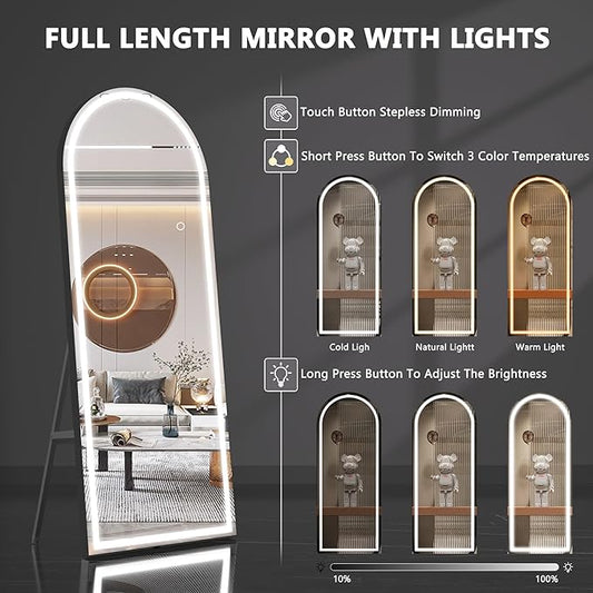 Hasipu 95" X 40" Full Length Mirror with Lights, Black Frame Arch Led Mirror Full Length and 3 Colors Temperatures & Brightness Adjustable,Light Up Mirror Full Body for Bedroom Cloakroom Living Room