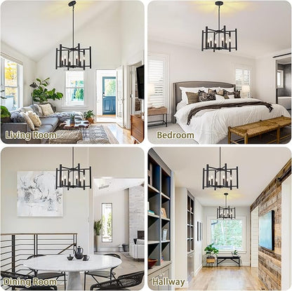 19.7'' Black Chandeliers 6-Light Modern Geometric Dining Room Chandelier Farmhouse Industrial Metal Pendant Light Fixture for Kitchen Living Room Entryway Foyer Hallway Bedroom