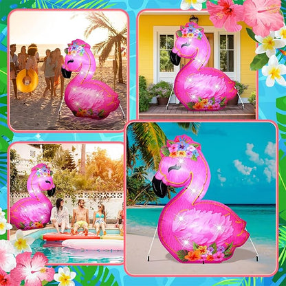 VIHOSE 5.5 ft Inflatable Flamingo Outdoor Decoration Built-in LED Lights Blow up Pink Flamingo for Summer Yard Garden Birthday Luau Beach Party