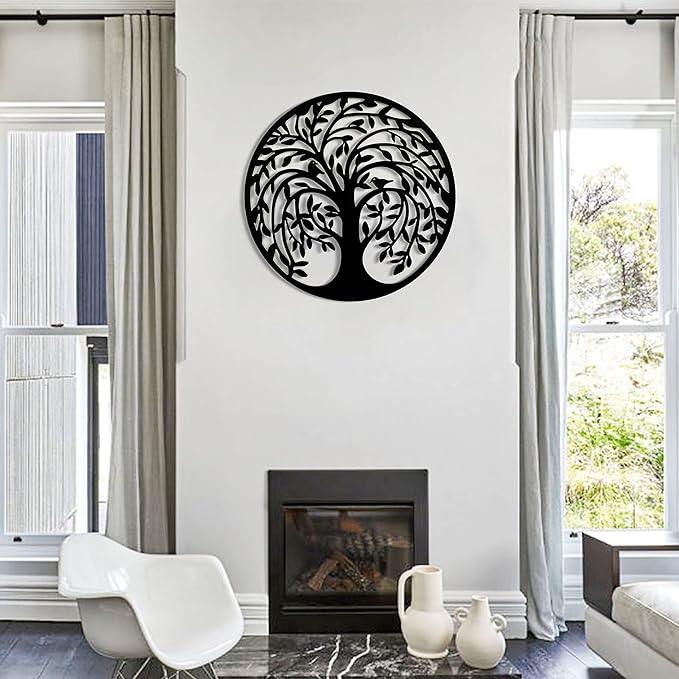 Remenna Metal Wall Art-Tree of Life Wall Decor 23inch Family Tree Metal Wall Hanging Bedroom Living Room Decor Outdoor Decoration (black)