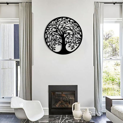 Remenna Metal Wall Art-Tree of Life Wall Decor 23inch Family Tree Metal Wall Hanging Bedroom Living Room Decor Outdoor Decoration (black)