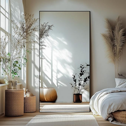 Delma Standing Full Length Mirror with Aluminium Frame for Bedroom Bathroom Living Room(with Stand,70x30-Black)