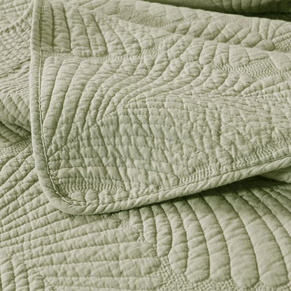 mixinni Green Tropical Palm Tree King Size Quilt Set Soft Cotton Bedspread Coverlet Bed Cover,3-Piece Quilt Set Quilted Bedding Lightweight Coverlet Set -King Size