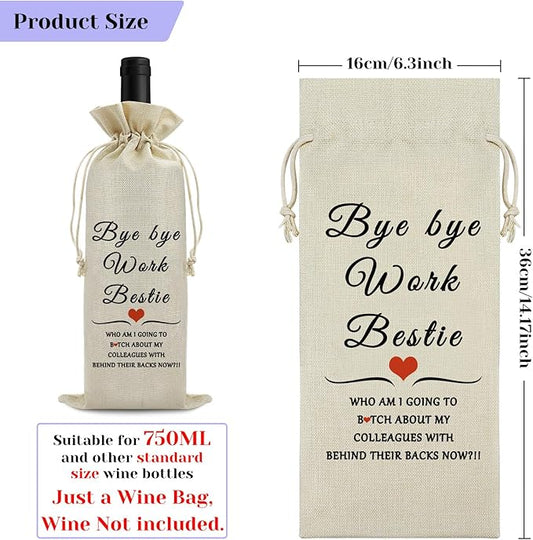 Goodbye Gift Coworker Leaving Gift Wine Bag Funny Going Away Gift Farewell Gift for Colleague Reusable Wine Bottle Bags Retirement Christmas Gift for Friends Coworker Drawstring Wine Wrapping Bag