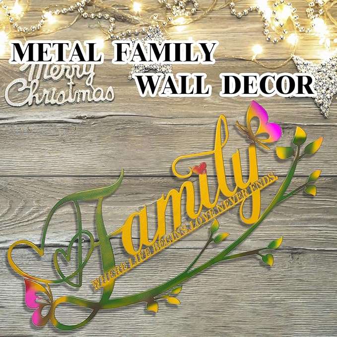 AUHOKY Family Where Life Begins Love Never Ends Word Sign Metal Wall Decor, Black Home Decor Wall Art Decorations, Letters Quotes Sign for Living Room Bedroom Kitchen Indoor Outdoor Decor(17.5 x 9in)