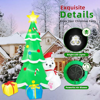 8FT Inflatable Tree Christmas Decorations Outdoor, Christmas Inflatables Polar Bear Holding Christmas Tree Built-in LEDs Blow Up Yard Decorations for Christmas Decor Garden Lawn Holiday Party