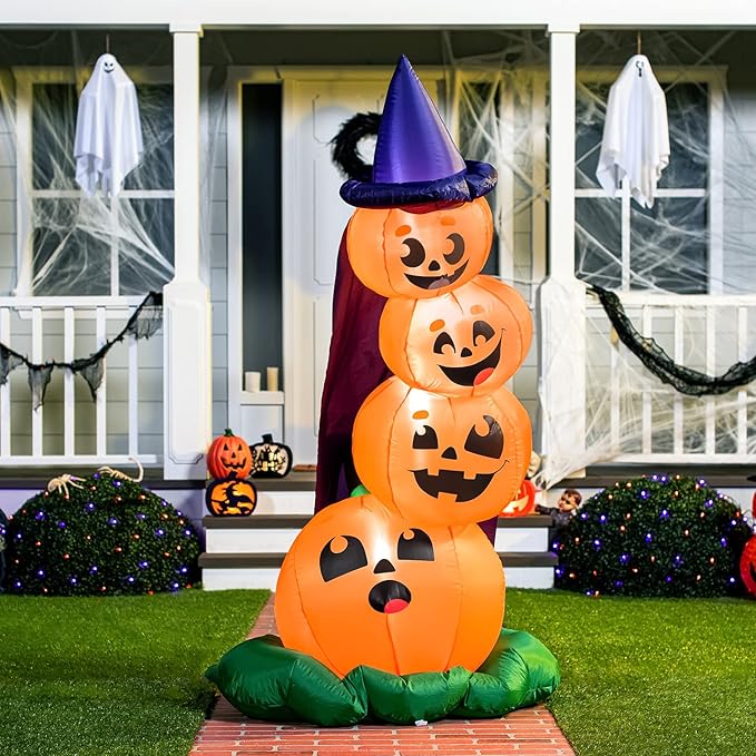 Joiedomi 6 FT Halloween Inflatables Outdoor Decorations, Blow Up Yard Decorations Inflatable Pumpkins with Witch Hat with Build-in LEDs, Stacked Pumpkins Blow Ups for Yard, Halloween Decor