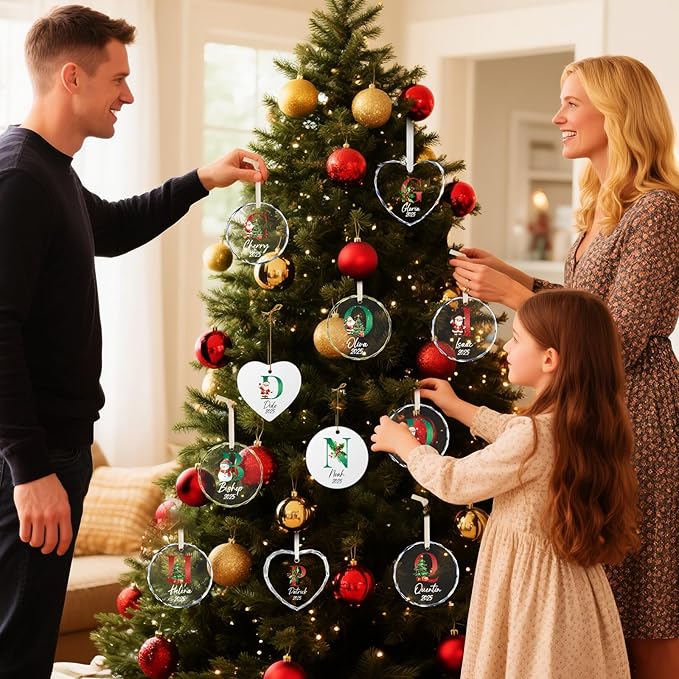 Personalized Christmas Ornaments with Names, Name Ornaments for Christmas Tree Decoration, Custom Initial Christmas Ornament for Kids and Adults, Stocking Name Tags