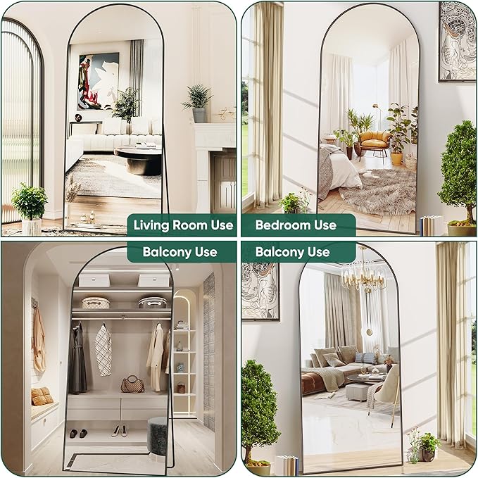 Antok Arched Full Length Mirror, 76"x34" Arched Floor Mirror, Glassless Mirror Full Length with Stand, Floor Mirrors Freestanding, Wall Mounted Mirrors for Bedroom Living Room, Black